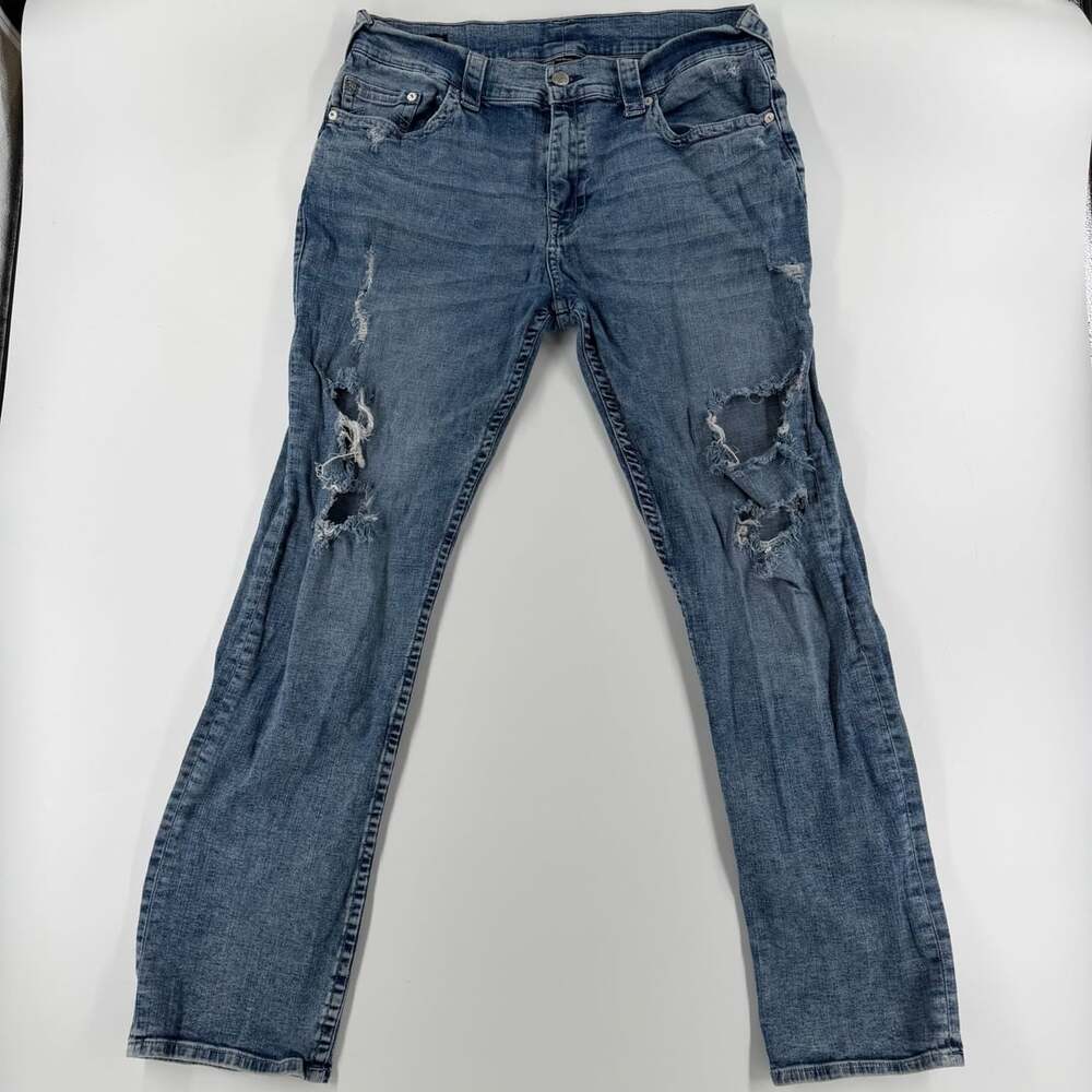 1581 True Religion Ricky Relaxed Straight Size 38 Distressed
